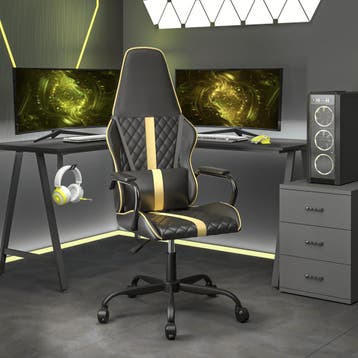 vidaXL Massage gamestoel kunstleer zwart en goudkleurig, Verzenden, Nieuw