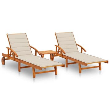 vidaXL Ligstoelen 2 st met tafel en kussens massief, Verzenden, Nieuw