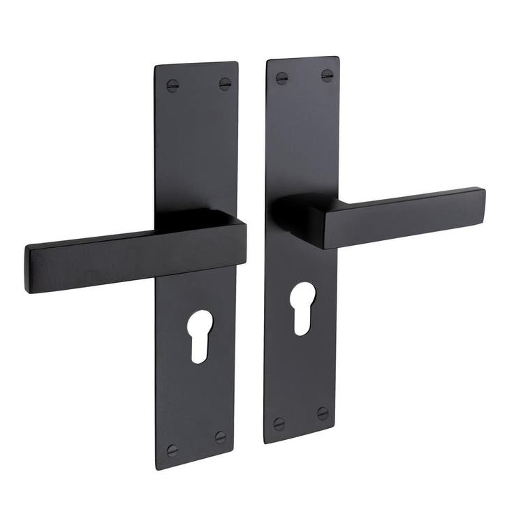 Deurklink Nova zwart met schild en cilindergat 55 mm - de..., Bricolage & Construction, Serrurerie de bâtiment & Dispositif de fermeture