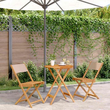 vidaXL 3-delige Bistroset stof en massief hout taupe, Verzenden
