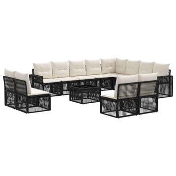 vidaXL Tuinbank Set 13 pcs Zwart en Crème Wit poly rattan, Verzenden, Nieuw