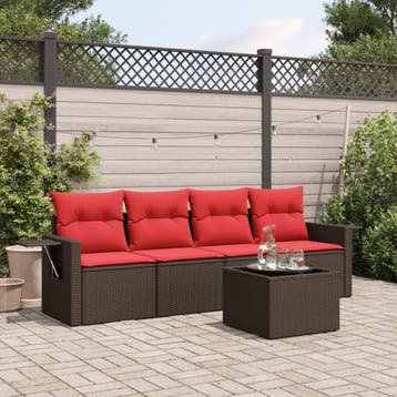 vidaXL 5-delige tuinbankset met kussens, bruin polyrotan, Verzenden