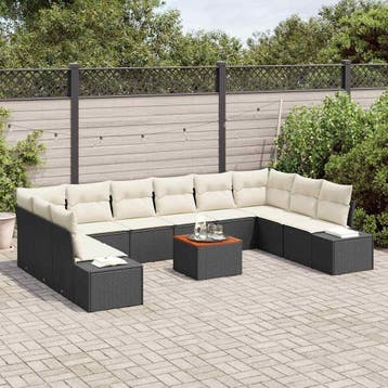 vidaXL Tuinbank Set 11 st Zwart poly rattan, Verzenden