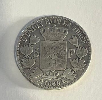 België. Leopold II. 5 Francs 1869 (Zonder minimumprijs)