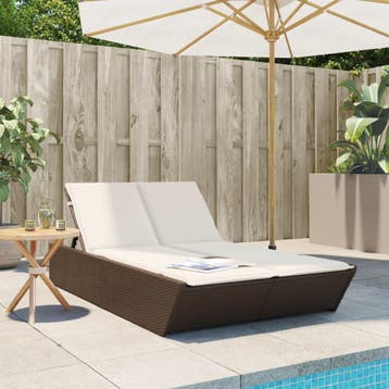 vidaXL Ligbed 2-persoons met kussens poly rattan bruin, Verzenden