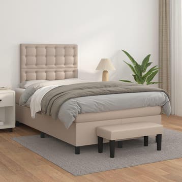 vidaXL Boxspring met matras kunstleer cappuccinokleurig, Verzenden
