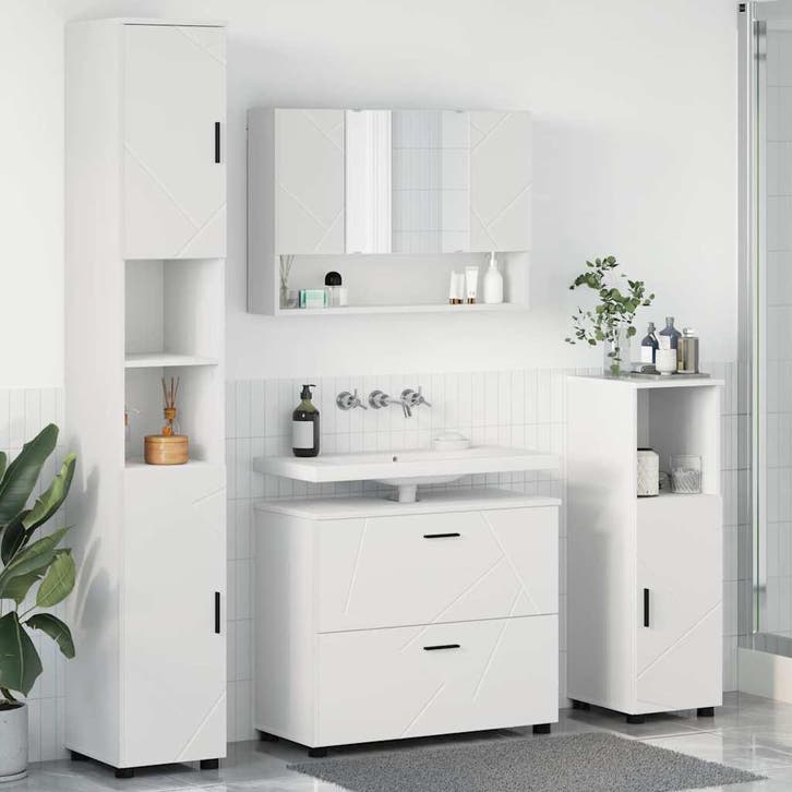 vidaXL Badkamermeubel Set 4 pcs Wit Samengesteld Hout en, Maison & Meubles, Salle de bain | Meubles de Salle de bain, Envoi