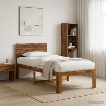 vidaXL Eenpersoonsbed met hoofdbord ROSTOCK Naturel 90 x 200, Huis en Inrichting, Verzenden, Nieuw