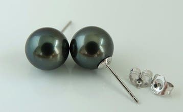 Oorstekers - 14 kt. Witgoud - Rikitea Pearl - Indigo Glow -
