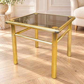 Table basse - Laiton doré, Verre - Table basse en laiton