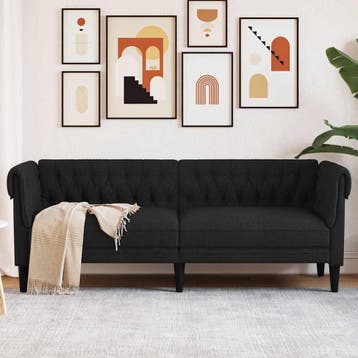 vidaXL Driezitsbank / zetel Chesterfield-stijl stof zwart, Huis en Inrichting, Verzenden, Nieuw