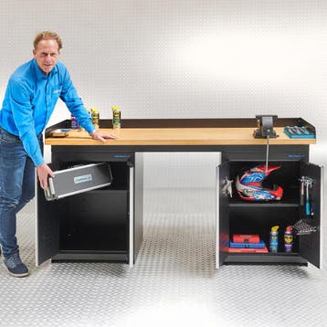 Datona Werkbank PRO eiken - 2 opbergkasten - 200 cm - zwart, Doe-het-zelf en Bouw, Ophalen of Verzenden, Nieuw