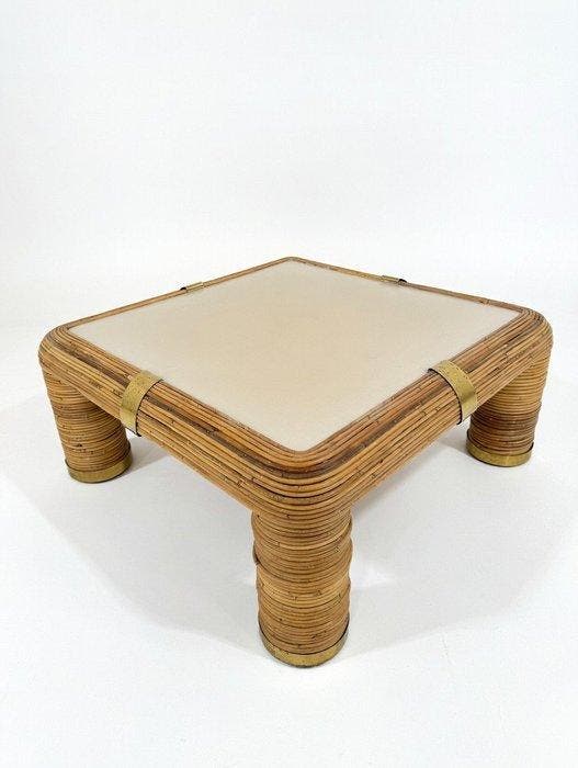 Tafel - Vintage Bielecky Rotan tafel met afgeronde randen -, Antiek en Kunst, Curiosa en Brocante