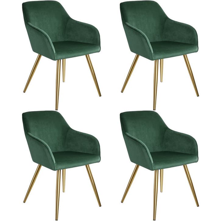 tectake Eetkamerstoel Marilyn fluweellook, gouden poten - do, Huis en Inrichting, Stoelen, Verzenden