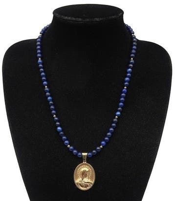 Lapis lazuli - Halsketting Maagd Maria – Medaillon