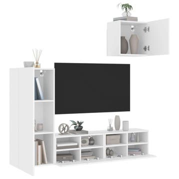 vidaXL 4-delige Tv-meubelset bewerkt hout wit, Verzenden, Nieuw
