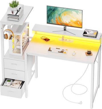 Gaming bureau - Gaming desk - Gaming tafel - 112x50 cm - Wit, Huis en Inrichting, Verzenden, Nieuw