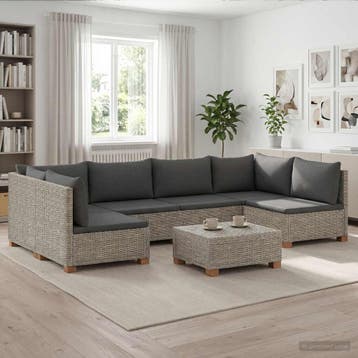 vidaXL 7 st Rieten Loungeset met Kussens GENDT Natuurlijk, Verzenden, Nieuw