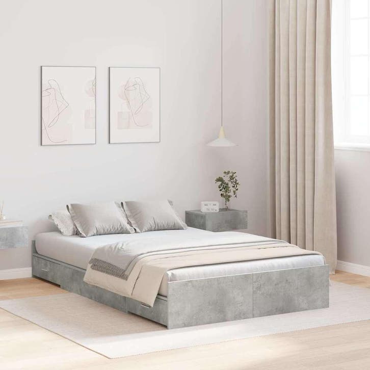 vidaXL Opbergbedframe met lade Beton Grijs 120 x 190 cm, Maison & Meubles, Chambre à coucher | Lits, Envoi