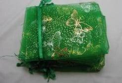 Cadeauzakje giftbag organza golden butterfly appelgroen 7x9