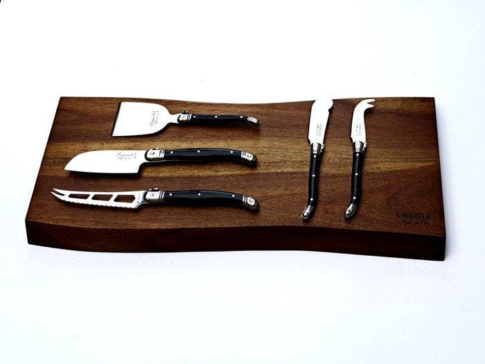Laguiole - 5x Cheese knives - Wood Serving Board - Acacia, Antiquités & Art, Antiquités | Ustensiles de cuisine
