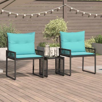 vidaXL Buitenmeubels set 7 st Zwart en Turkoois poly rattan, Tuin en Terras, Verzenden, Nieuw