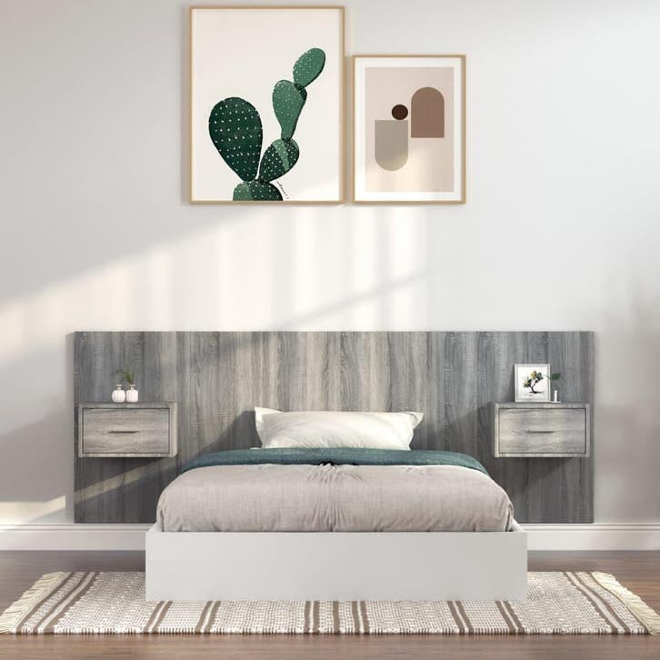 vidaXL Hoofdbord met kastjes bewerkt hout grijs sonoma, Maison & Meubles, Chambre à coucher | Lits, Envoi