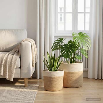 vidaXL Plantenpot Set 2 st Natuurlijk en Wit Ø 28 x 28 cm, Verzenden, Nieuw