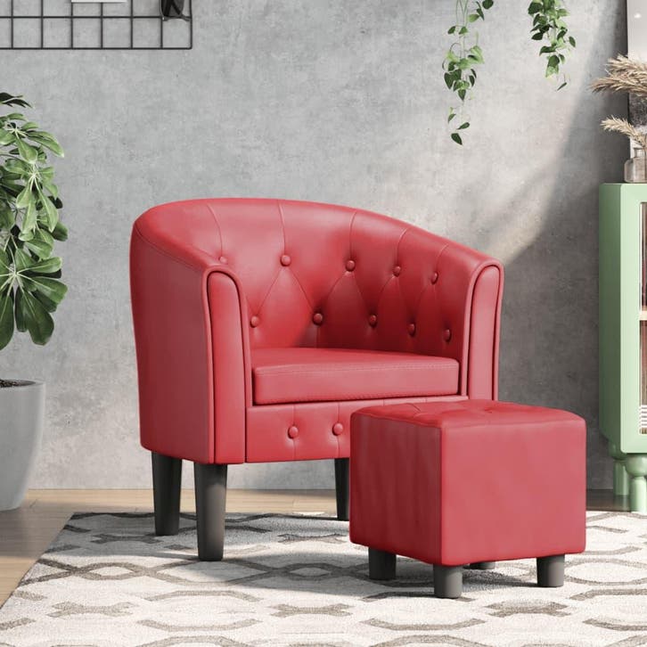 vidaXL Kuipstoel met voetenbankje kunstleer wijnrood, Huis en Inrichting, Fauteuils, Nieuw, Verzenden