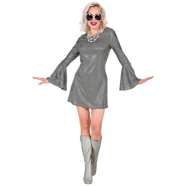 Disco 70S Jurk Zilver Dames Metallic Groovy, Kleding | Dames, Carnavalskleding en Feestkleding, Nieuw, Verzenden