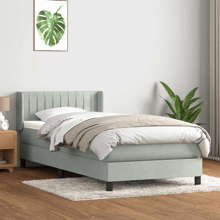 vidaXL Boxspring met matras fluweel lichtgrijs 90x210 cm, Maison & Meubles, Chambre à coucher | Lits, Envoi