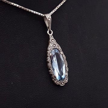 Zilver, Art Deco, Blauwe Spinel(Getest) - Ketting met hanger, Antiek en Kunst