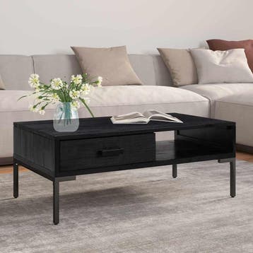 vidaXL Salontafel 90x50x35 cm massief grenenhout zwart, Verzenden