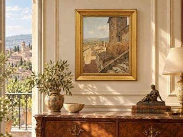 Escuela Realista (XX) - Vista de Pueblo., Antiek en Kunst