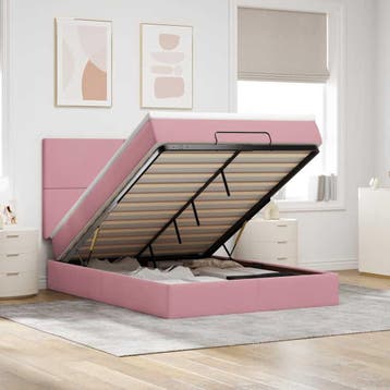 vidaXL Ottoman bed met matrassen 140x190cm fluweel roze, Verzenden