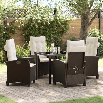 vidaXL Tuin Eettafel Set met kussen 5 pcs Bruin poly rattan, Verzenden, Nieuw