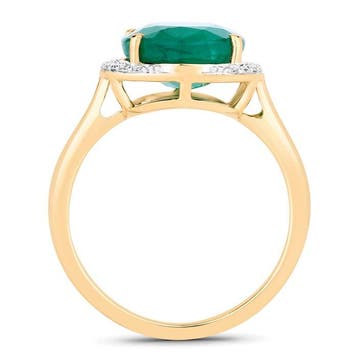 Bague - 14 carats Or jaune - 4.52ct. tw. Émeraude - Diamant