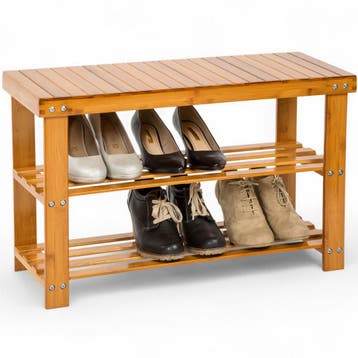 Bamboe schoenenbank met 2 niveaus en bank 70x28x45,5cm, Verzenden