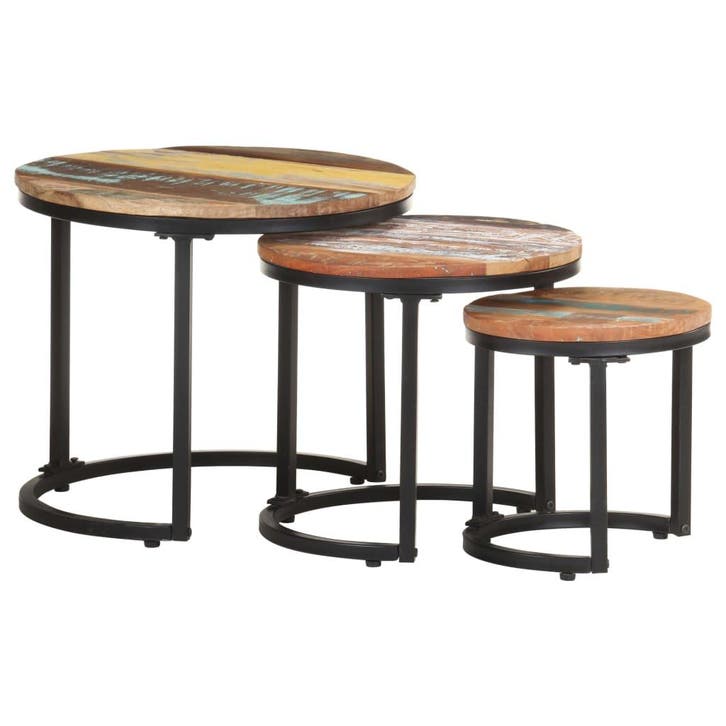 vidaXL Bijzettafel 3 st massief gerecycled hout, Maison & Meubles, Tables | Tables d'appoint, Envoi