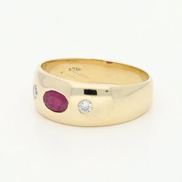 Ring - 14 karaat Geel goud Robijn - Diamant, Nieuw