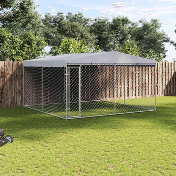 vidaXL Hondenkennel voor buiten met dak 382x382x225 cm, Verzenden, Nieuw