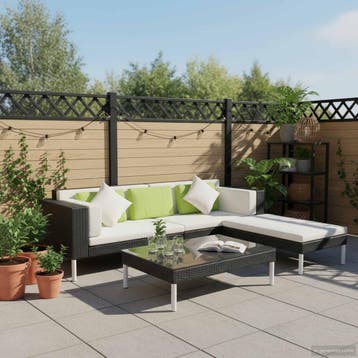 vidaXL 4-delige Loungeset met kussens poly rattan zwart, Verzenden, Loungeset