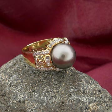 Gouden ring met Tahiti parel en diamant 0,46 ct., Ophalen of Verzenden
