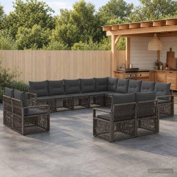 vidaXL Tuinbank Set 13 st Grijs poly rattan, Tuin en Terras, Verzenden, Nieuw