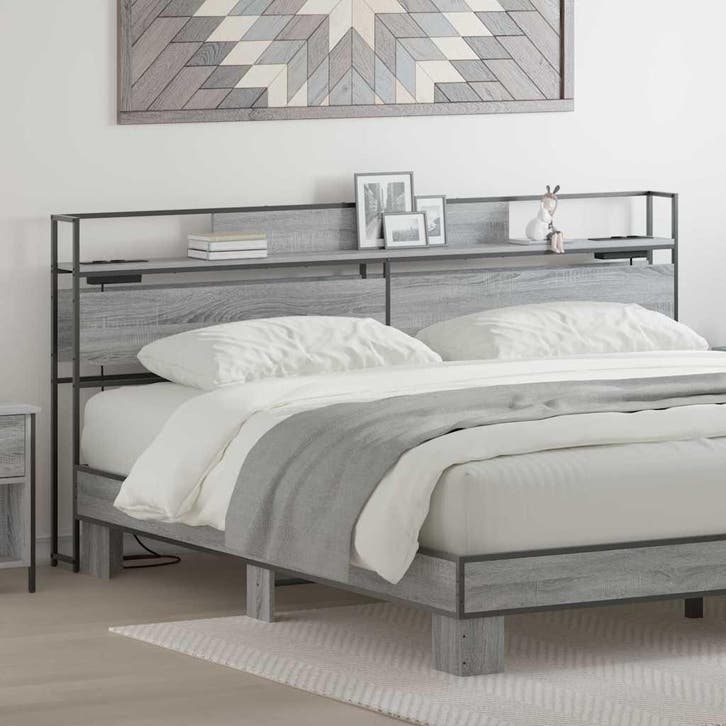vidaXL Opberghoofdbord Grijs sonoma Bewerkt hout, Huis en Inrichting, Slaapkamer | Bedden, Nieuw, Verzenden