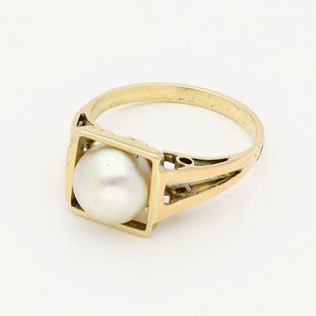 Ring - 14 karaat Geel goud Parel, Nieuw