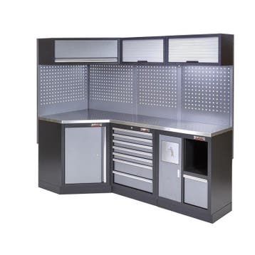 Complete werkplaatsinrichting, werkbank + hoekstuk met RVS, Doe-het-zelf en Bouw, Werkbanken, Ophalen of Verzenden, Nieuw