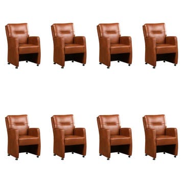 Set van 8 Leren eetkamerstoelen Sharp - Granada Savannah, Ophalen of Verzenden, Nieuw, Leer, Eén