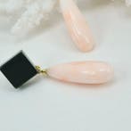 Koraal - Zilver, Verguld - Oorbellen - Onyx en roze koraal, Antiek en Kunst