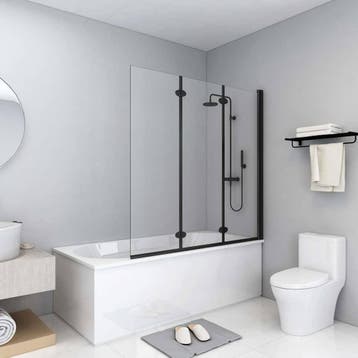 vidaXL Douchewand inklapbaar 3 panelen 130x138 cm ESG zwart, Verzenden